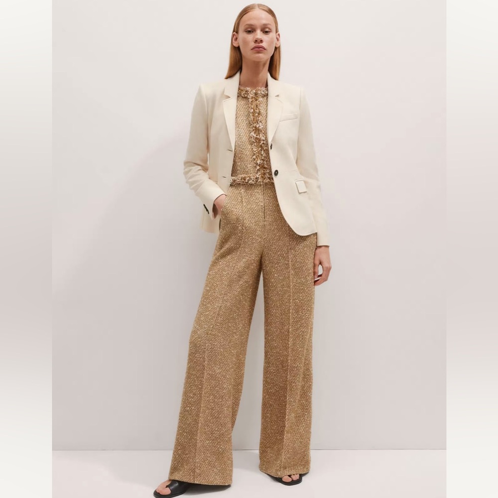 ME+EM NWT $745 The Event Ready Metallic Tweed Jumpsuit 0 Gold Statement Piece